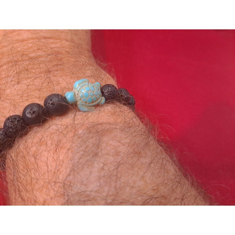 New In Packaging Black With Natural Stone Sea Turtle‎ Beaded Stretch Bracelet - Picture 5 of 6